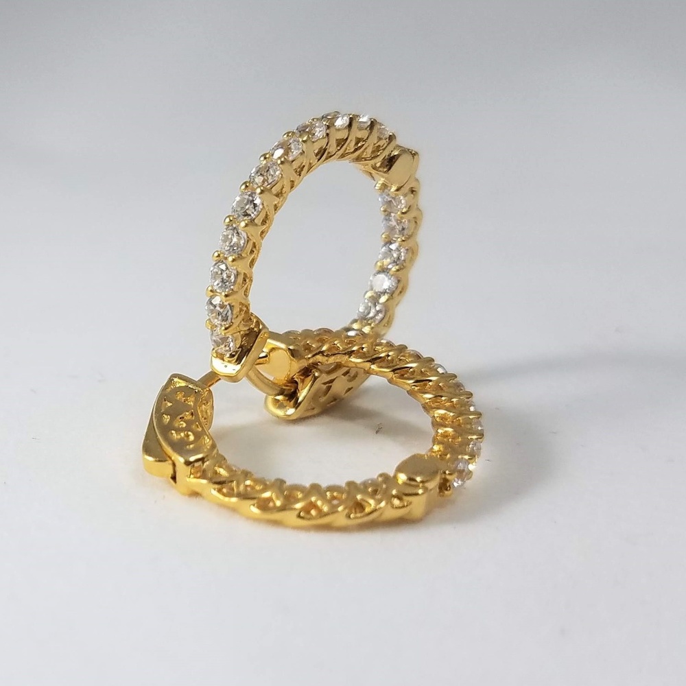 14K Gold & Sterling Silver CZ Hoop Earring